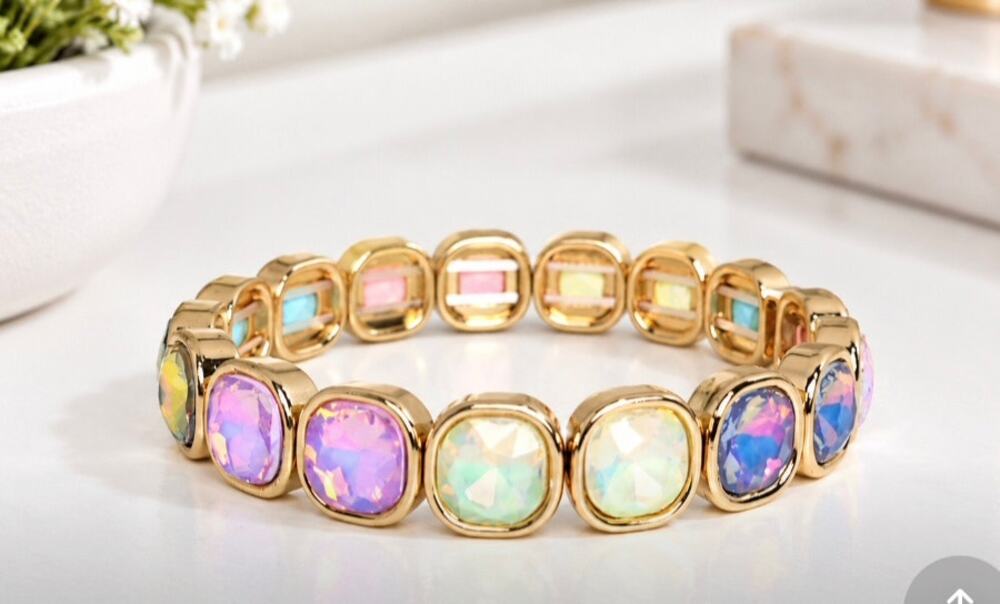 Gold Pastel Colorful AB Thin Stretch Bracelet New